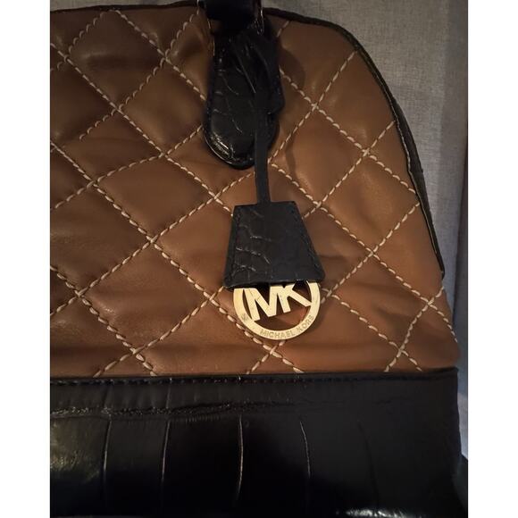 Michael Kors Smythe Small Dome Cross Stich Satchel Walnut Black - Picture 2 of 11